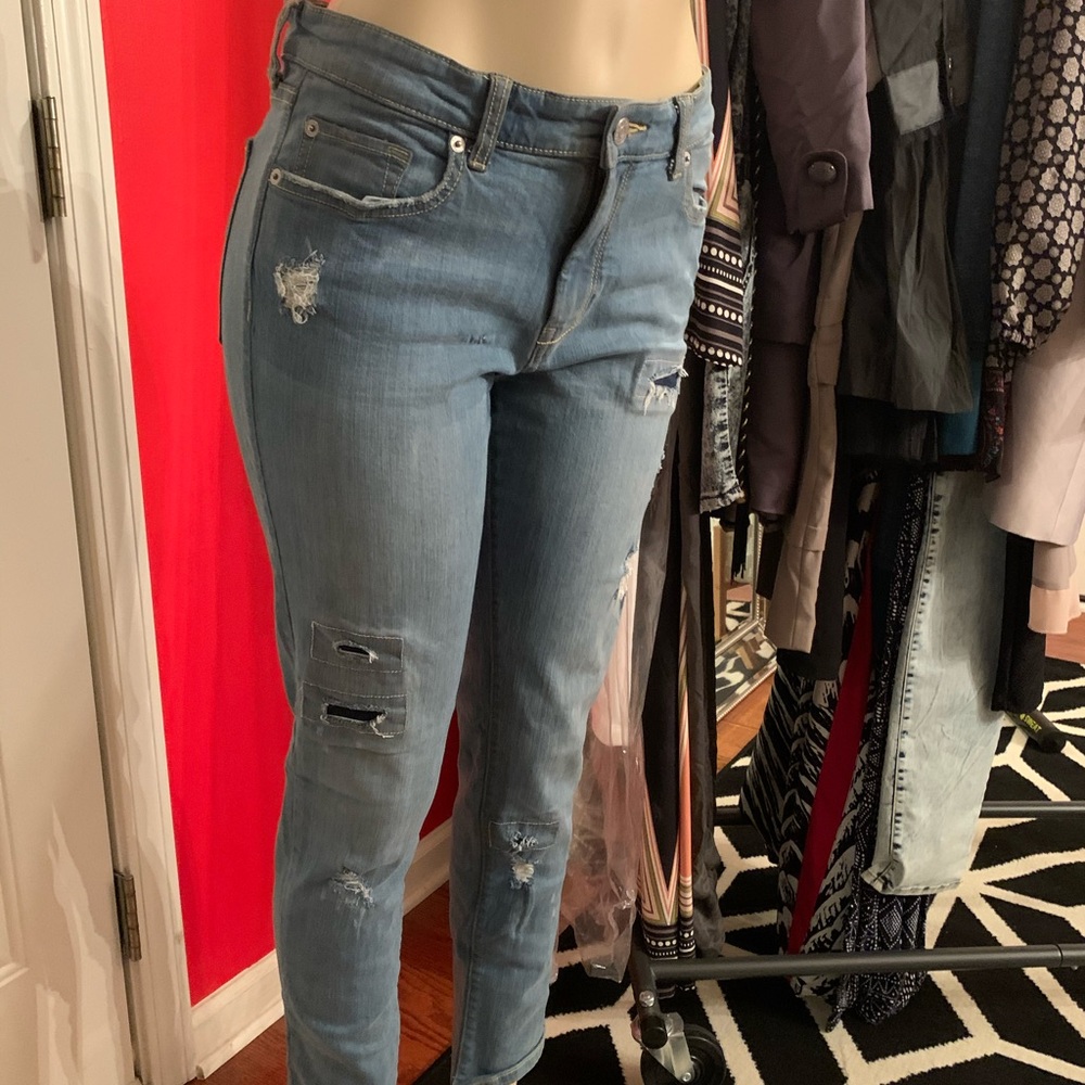 Patched denim jeans